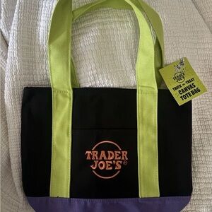 Trader Joe's Black and Purple Canvas Tote Bag